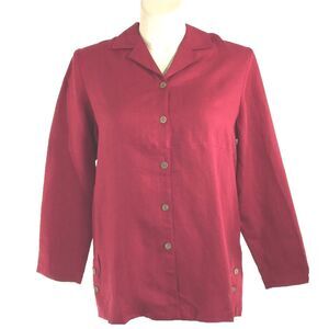 NWT MONTEREY BAY Shirt MED Red Oversize 100% Linen Wood Button Pleat Jacket